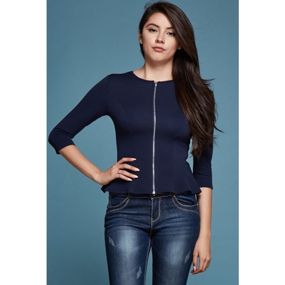 Front Zip-Down Navy Top